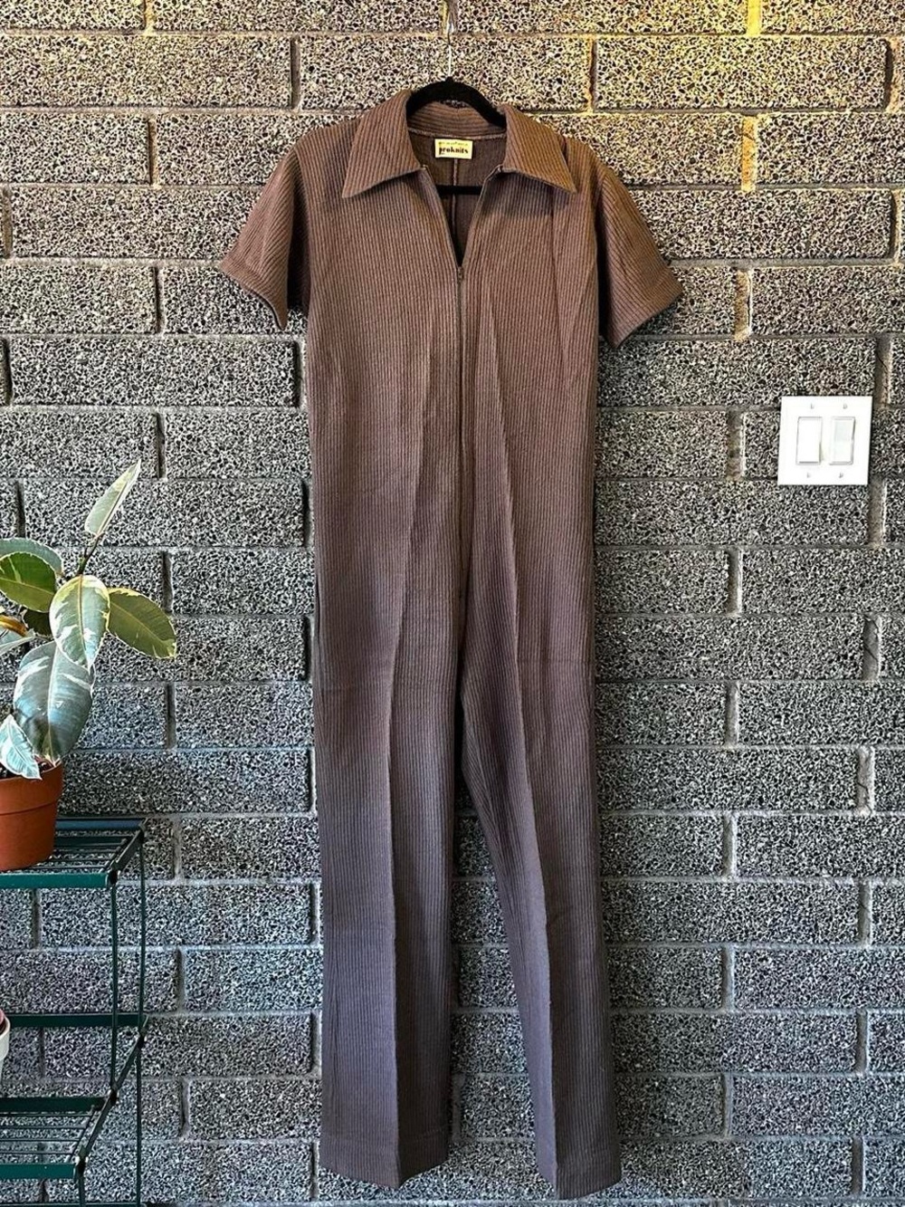 Vintage 1960s Brown Orlon Acrylic Knit Proknits Utility Jumpsuit (Unisex)